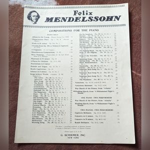 Antique Sheet Music Booklet Felix Mendelssohn Compositions by G Schirmer